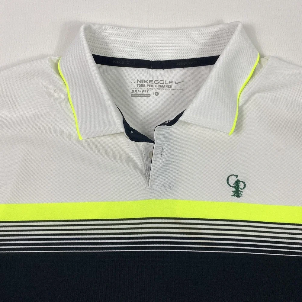 Nike Golf Polo Shirt Mens Large White Colorblock Dri-Fit Calusa‎ Pines Golf Club